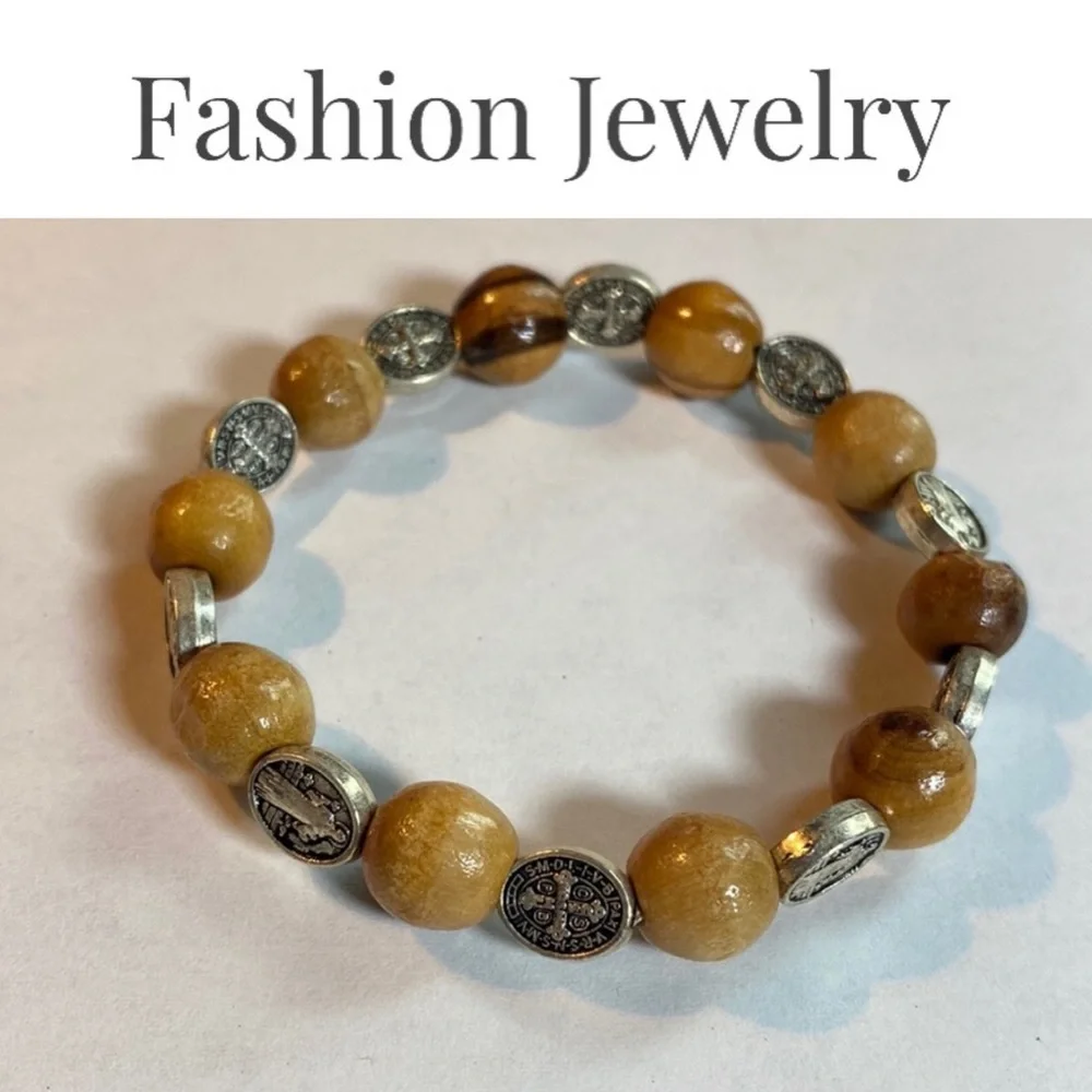 St Benedict Olive Wood Rosary Stretch Bracelet